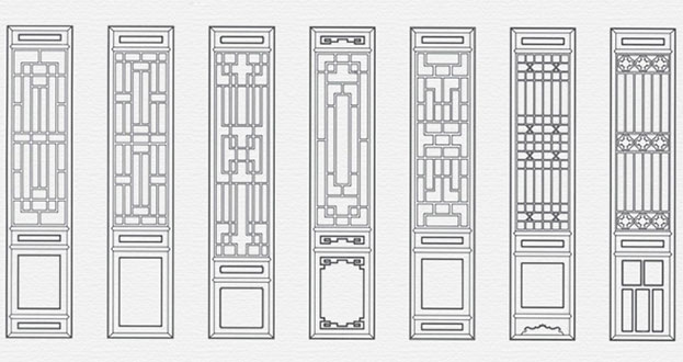 靖西常用中式仿古花窗图案隔断设计图