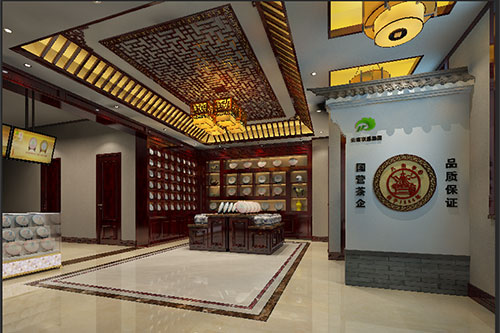 靖西古朴典雅的中式茶叶店大堂设计效果图
